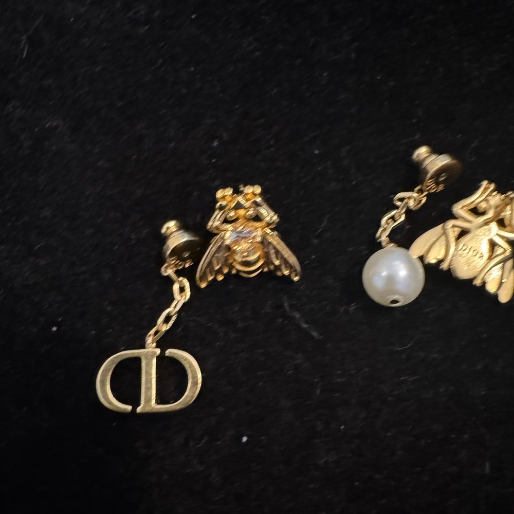 Dior Gold Pearl Earrings with CD Charm